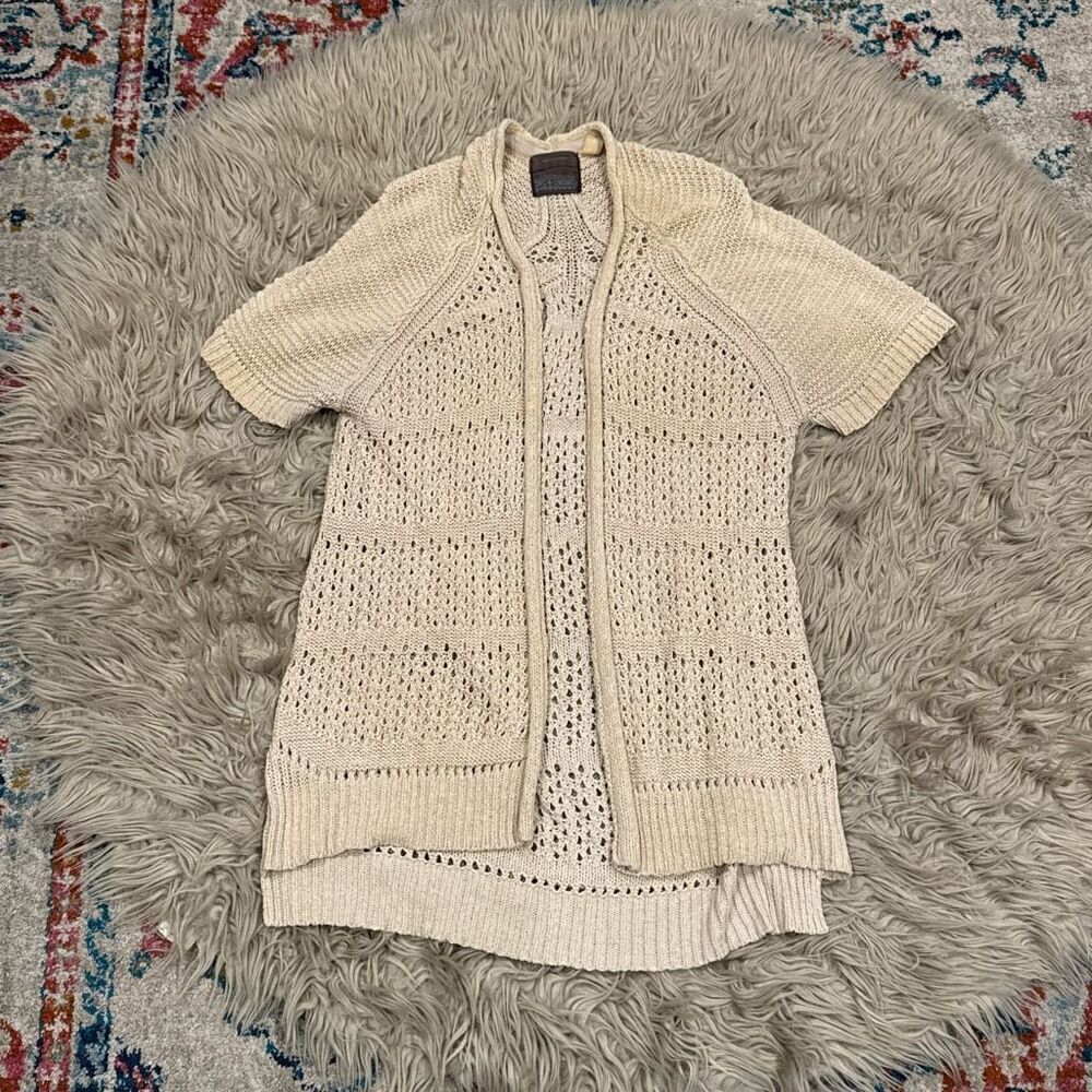 Anthropologie Cream Open-Knit Short-Sleeve Cardigan